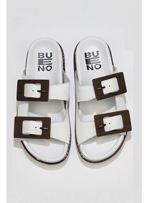 Bueno Shoes Beyaz Deri Kadın Düz Terlik 01wu5817 - Görsel 2