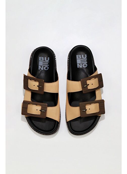 Bueno Shoes Bej Deri Kadın Düz Terlik 01wu5817 - Görsel 2