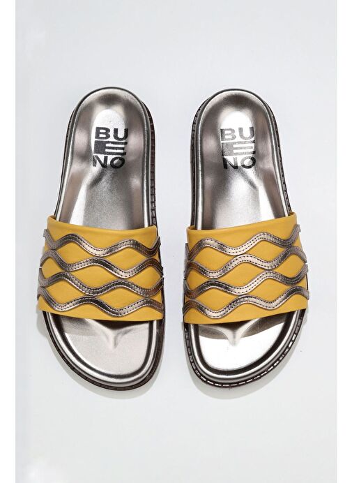 Bueno Shoes Sarı Multi Deri Kadın Düz Terlik 01wu5828 - Görsel 2