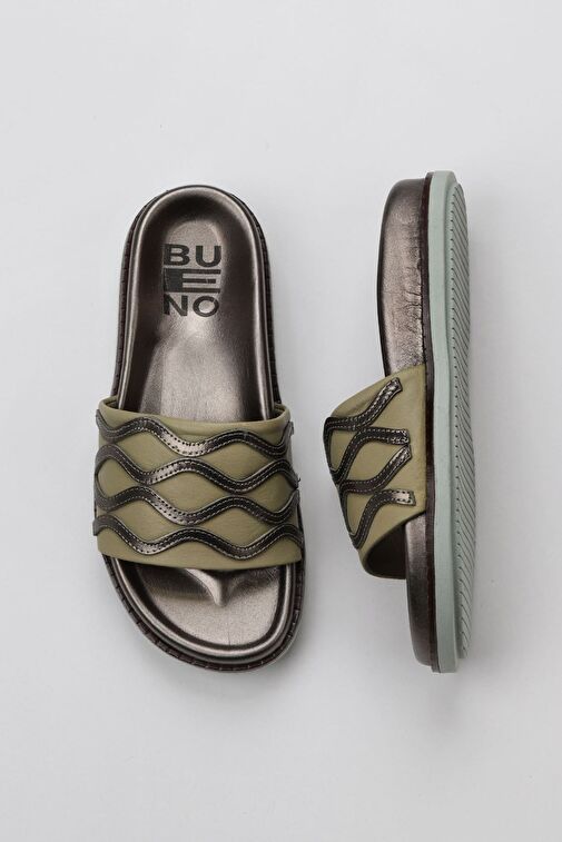 Bueno Shoes Haki Multi Deri Kadın Düz Terlik 01wu5828 - Görsel 2