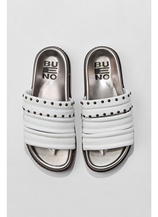 Bueno Shoes Beyaz Deri Kadın Düz Terlik 01wu5829 - Görsel 2