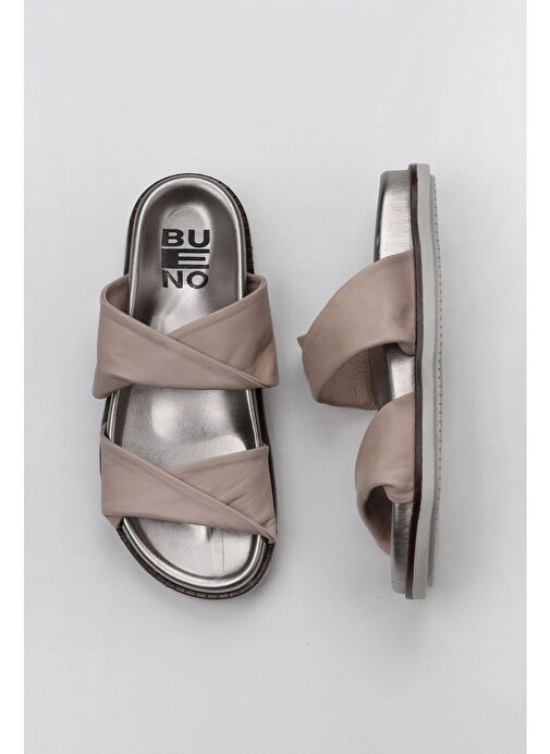 Bueno Shoes Gri Deri Kadın Düz Terlik 01wu5831 - Görsel 2