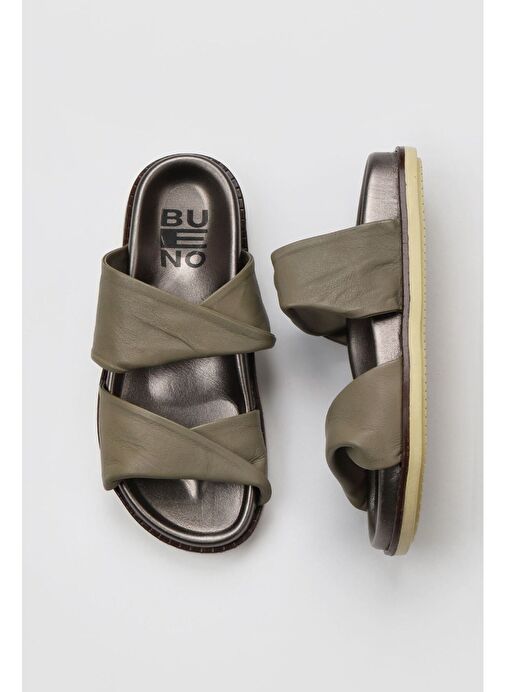 Bueno Shoes Haki Deri Kadın Düz Terlik 01wu5831 - Görsel 2