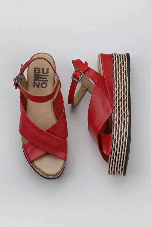 Bueno Shoes Kırmızı Deri Kadın Dolgu Topuklu Espadril Sandalet 01wq5901 - Görsel 2