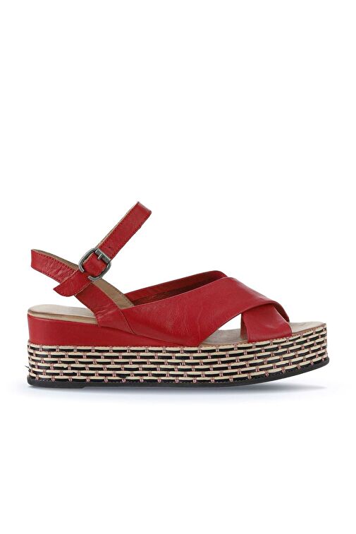 Bueno Shoes Kırmızı Deri Kadın Dolgu Topuklu Espadril Sandalet 01wq5901 - Görsel 3