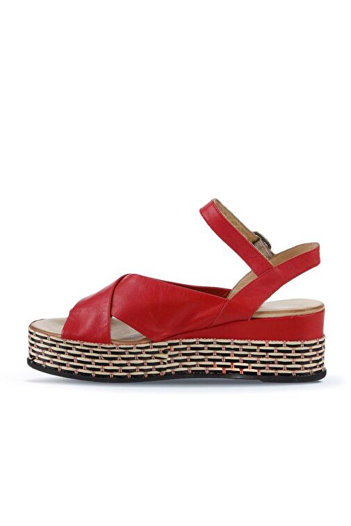 Bueno Shoes Kırmızı Deri Kadın Dolgu Topuklu Espadril Sandalet 01wq5901 - Görsel 5