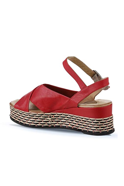 Bueno Shoes Kırmızı Deri Kadın Dolgu Topuklu Espadril Sandalet 01wq5901 - Görsel 6