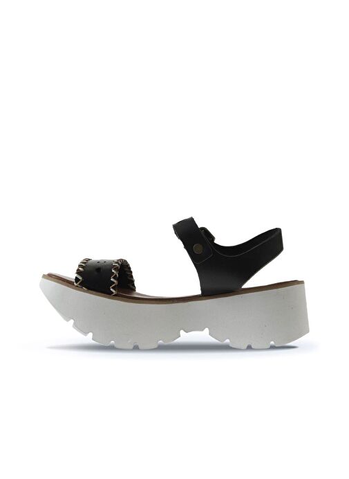 Bueno Shoes Siyah Deri Kadın Dolgu Topuklu Sandalet 01ws7700 - Görsel 5