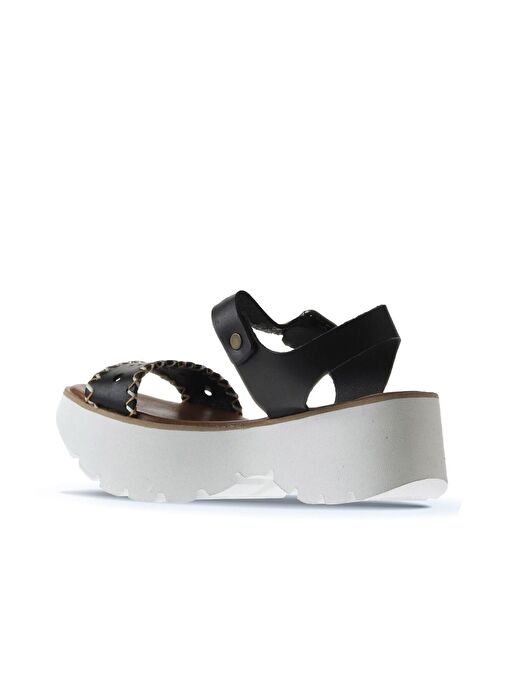 Bueno Shoes Siyah Deri Kadın Dolgu Topuklu Sandalet 01ws7700 - Görsel 6