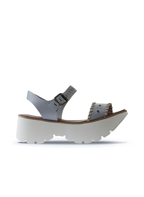 Bueno Shoes Mavi Deri Kadın Dolgu Topuklu Sandalet 01ws7700 - Görsel 3