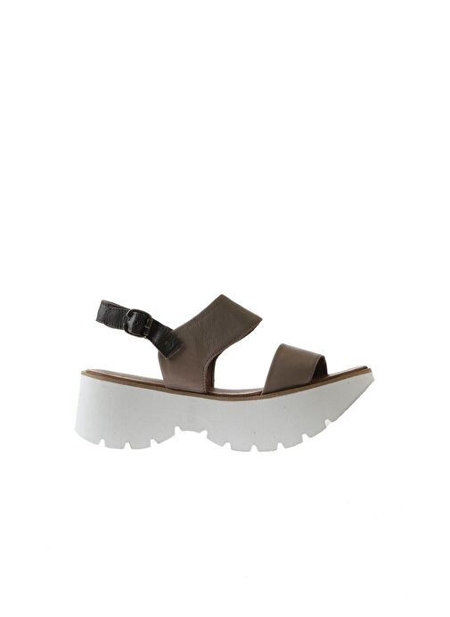 Bueno Shoes Gri Deri Kadın Dolgu Topuklu Sandalet 01wu11400 - Görsel 3