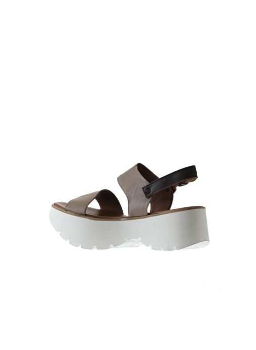 Bueno Shoes Gri Deri Kadın Dolgu Topuklu Sandalet 01wu11400 - Görsel 6