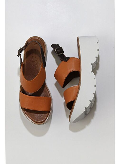 Bueno Shoes Taba Deri Kadın Dolgu Topuklu Sandalet 01wu11400 - Görsel 2