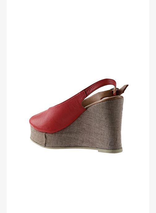 Bueno Shoes Kırmızı Deri Kadın Dolgu Topuklu Espadril Sandalet 01wq5802 - Görsel 6