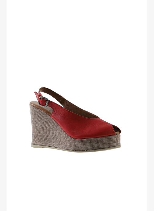 Bueno Shoes Kırmızı Deri Kadın Dolgu Topuklu Espadril Sandalet 01wq5802 - Görsel 4