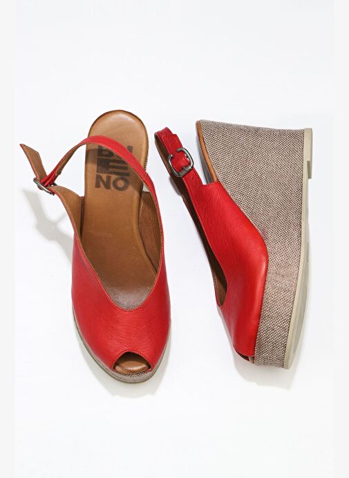 Bueno Shoes Kırmızı Deri Kadın Dolgu Topuklu Espadril Sandalet 01wq5802 - Görsel 2
