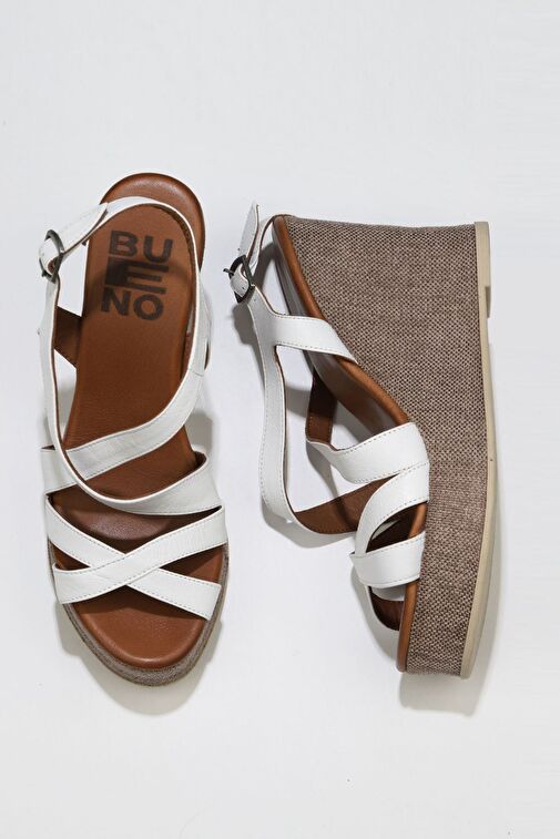 Bueno Shoes Beyaz Deri Kadın Dolgu Topuklu Espadril Sandalet 01wq7300 - Görsel 2