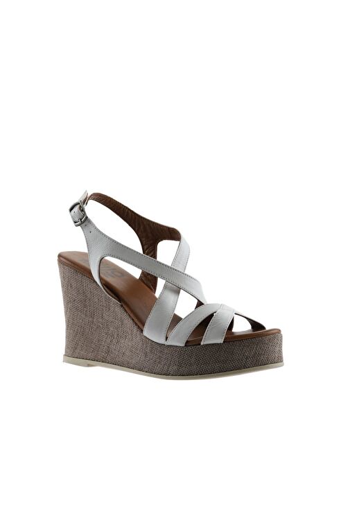 Bueno Shoes Beyaz Deri Kadın Dolgu Topuklu Espadril Sandalet 01wq7300 - Görsel 4