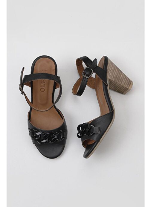 Bueno Shoes Siyah Khv-bej Deri Kadın Topuklu Sandalet 01wu11200 - Görsel 2
