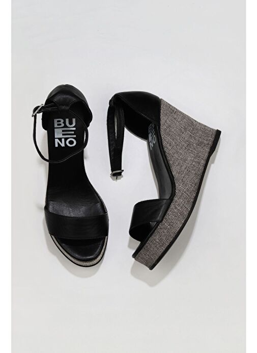 Bueno Shoes Siyah Deri Kadın Dolgu Topuklu Espadril Sandalet 01wu7200 - Görsel 2