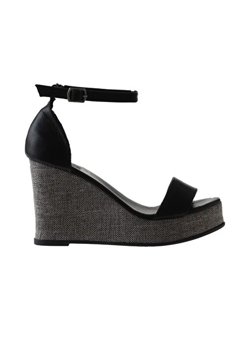 Bueno Shoes Siyah Deri Kadın Dolgu Topuklu Espadril Sandalet 01wu7200 - Görsel 3