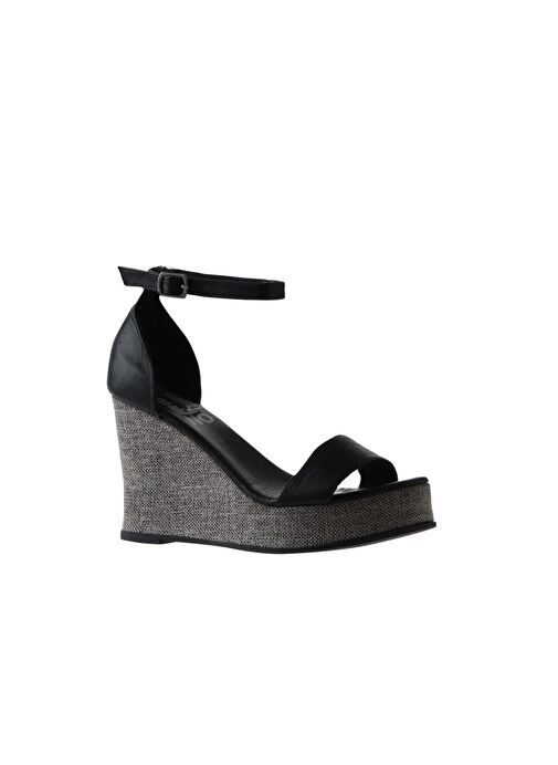 Bueno Shoes Siyah Deri Kadın Dolgu Topuklu Espadril Sandalet 01wu7200 - Görsel 4