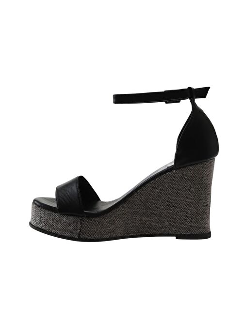 Bueno Shoes Siyah Deri Kadın Dolgu Topuklu Espadril Sandalet 01wu7200 - Görsel 5
