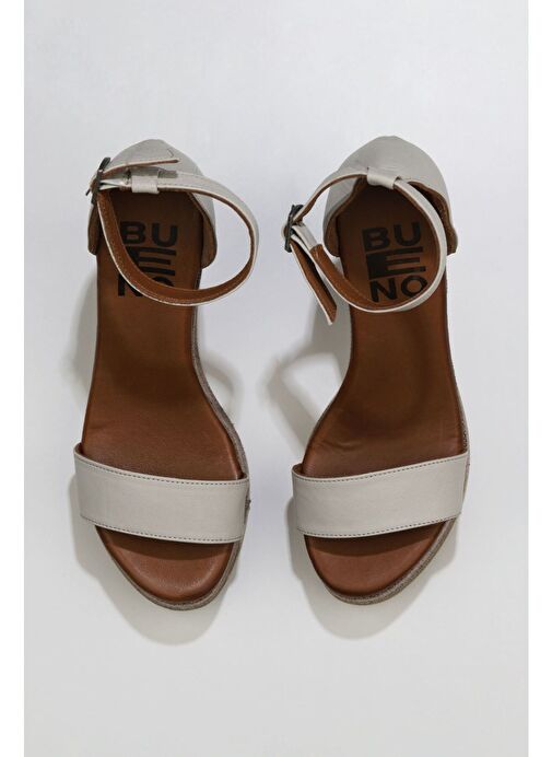 Bueno Shoes Gri Deri Kadın Dolgu Topuklu Espadril Sandalet 01wu7200 - Görsel 2