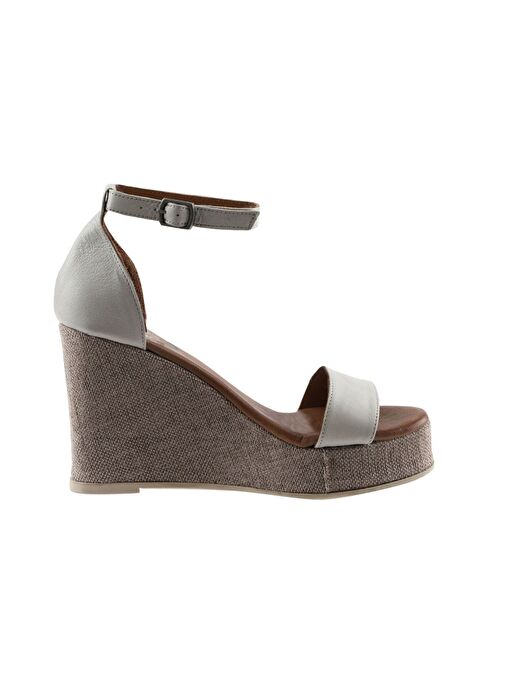 Bueno Shoes Gri Deri Kadın Dolgu Topuklu Espadril Sandalet 01wu7200 - Görsel 3