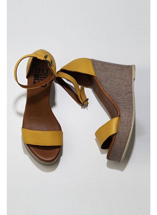 Bueno Shoes Sarı Deri Kadın Dolgu Topuklu Espadril Sandalet 01wu7200 - Görsel 2