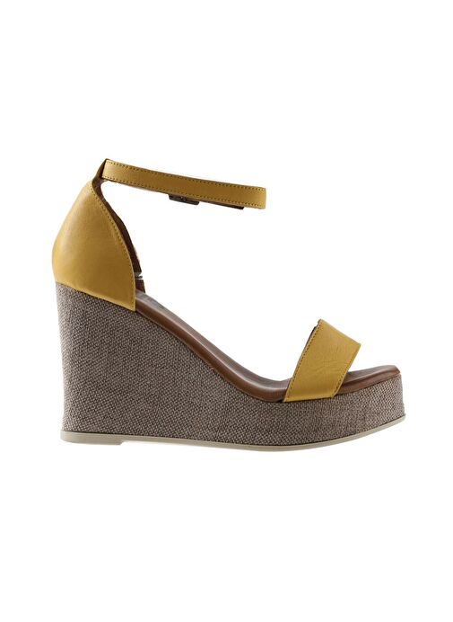 Bueno Shoes Sarı Deri Kadın Dolgu Topuklu Espadril Sandalet 01wu7200 - Görsel 3
