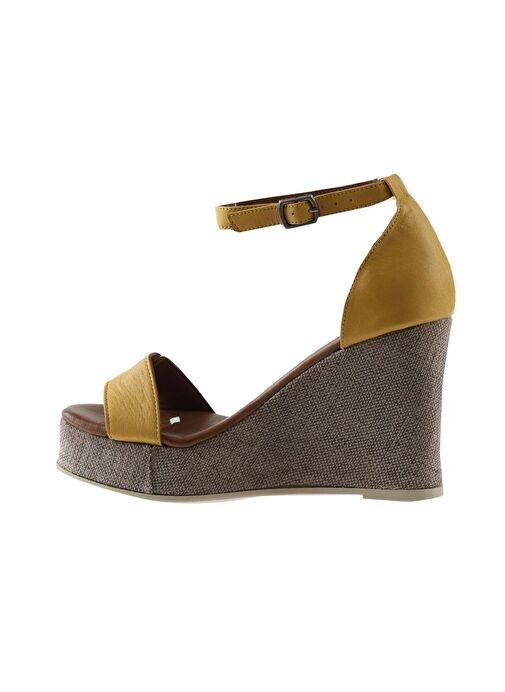 Bueno Shoes Sarı Deri Kadın Dolgu Topuklu Espadril Sandalet 01wu7200 - Görsel 5