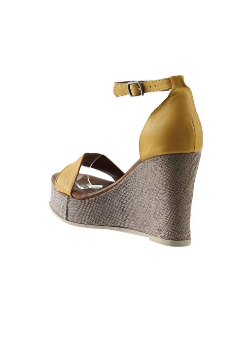 Bueno Shoes Sarı Deri Kadın Dolgu Topuklu Espadril Sandalet 01wu7200 - Görsel 6