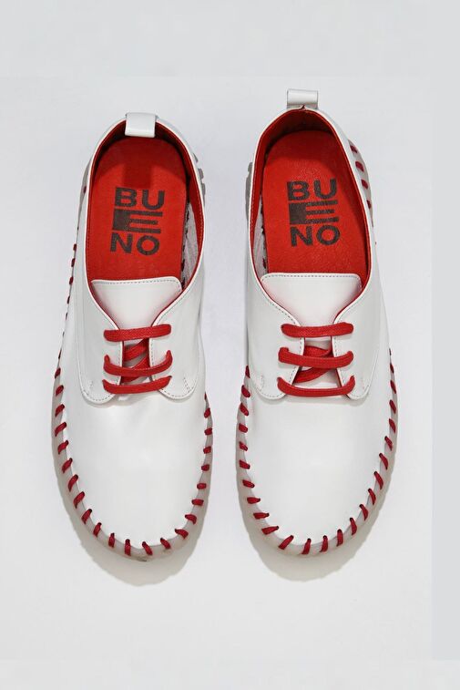 Bueno Shoes Beyaz Kırmızı Deri Kadın Düz Ayakkabı 01wq0200 - Görsel 6