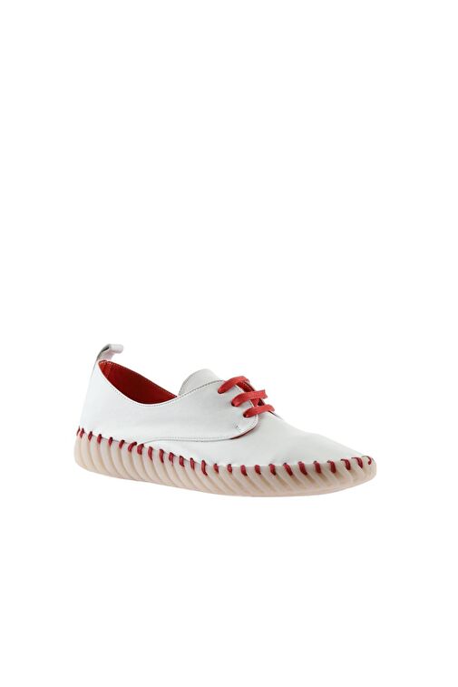 Bueno Shoes Beyaz Kırmızı Deri Kadın Düz Ayakkabı 01wq0200 - Görsel 3