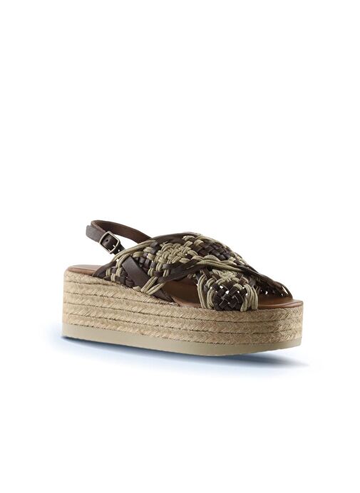 Bueno Shoes Taba Deri Kadın Dolgu Topuklu Espadril Sandalet 01wu6115 - Görsel 4