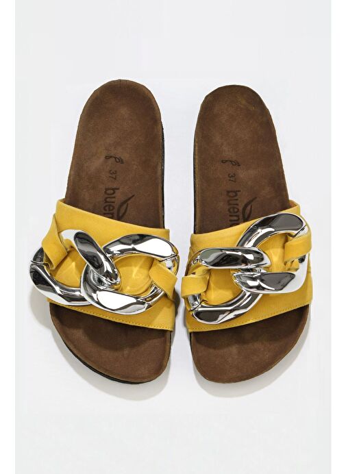 Bueno Shoes Sarı Nubuk Deri Kadın Düz Terlik 05wt066 - Görsel 2