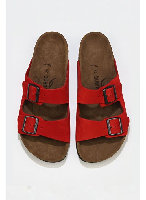 Bueno Shoes Kırmızı Nubuk Deri Kadın Düz Terlik 05wt100 - Görsel 2