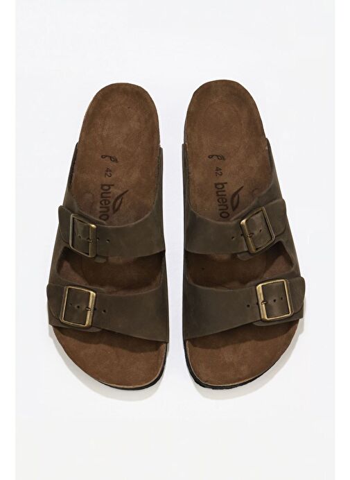 Bueno Shoes Haki Nubuk Deri Kadın Düz Terlik 05wt100 - Görsel 2