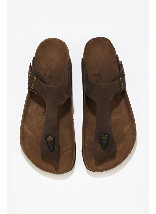 Bueno Shoes Kahverengi Nubuk Deri Kadın Parmak Arası Terlik 05wt101 - Görsel 2
