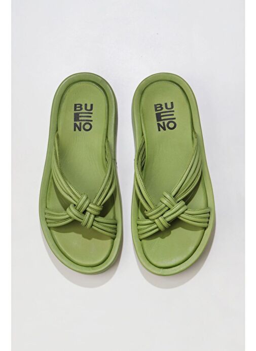 Bueno Shoes Yeşil Deri Kadın Dolgu Topuklu Terlik 01wu4602 - Görsel 2