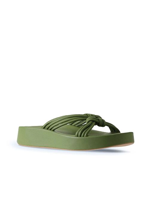 Bueno Shoes Yeşil Deri Kadın Dolgu Topuklu Terlik 01wu4602 - Görsel 4