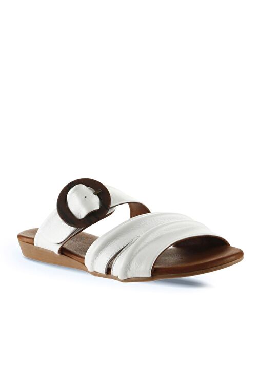 Bueno Shoes Beyaz Deri Kadın Düz Terlik 01wu7438 - Görsel 3