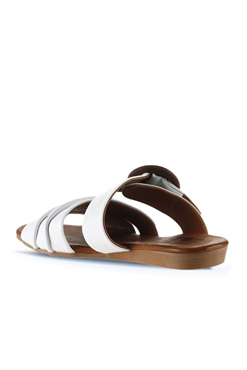 Bueno Shoes Beyaz Deri Kadın Düz Terlik 01wu7438 - Görsel 5