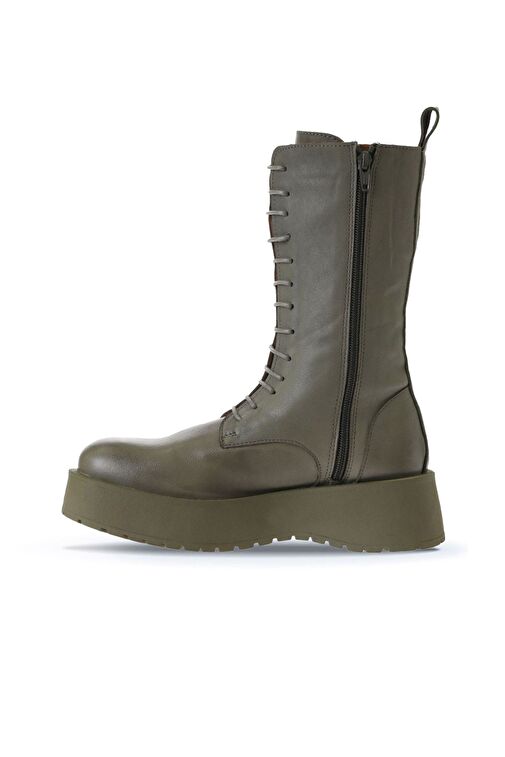 Bueno Shoes Haki Deri Kadın Dolgu Topuklu Bot 01wv1303 - Görsel 4