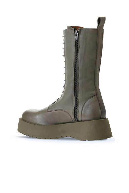 Bueno Shoes Haki Deri Kadın Dolgu Topuklu Bot 01wv1303 - Görsel 5