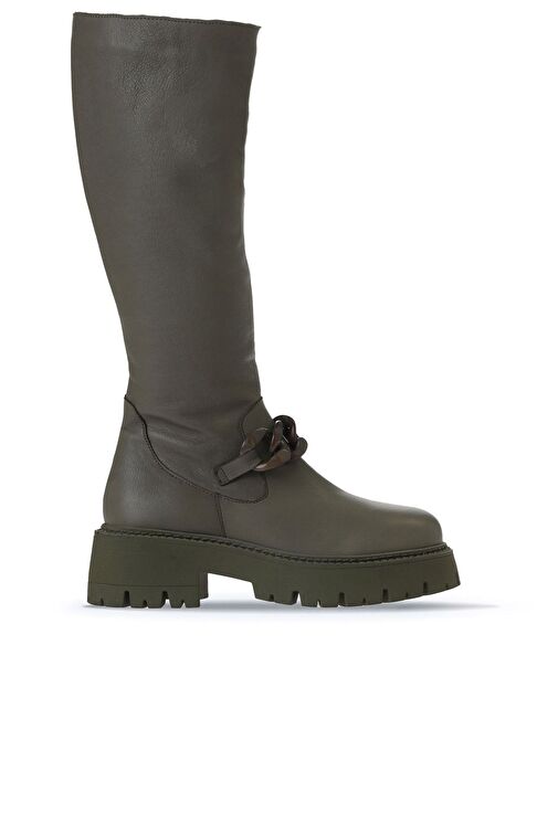 Bueno Shoes Haki Deri Kadın Düz Çizme 01wv3119 - Görsel 2