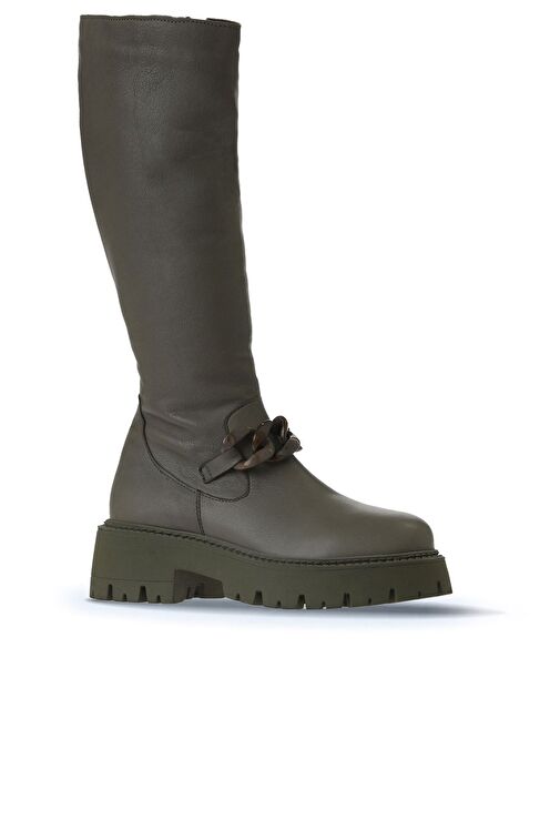 Bueno Shoes Haki Deri Kadın Düz Çizme 01wv3119 - Görsel 4