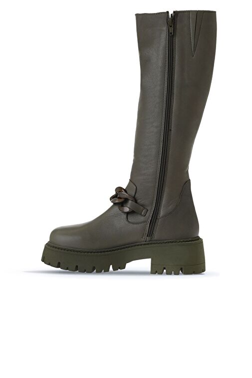 Bueno Shoes Haki Deri Kadın Düz Çizme 01wv3119 - Görsel 3