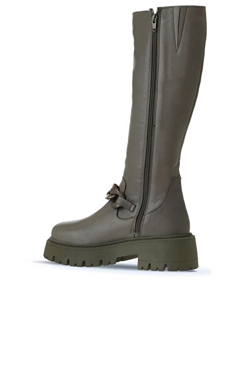 Bueno Shoes Haki Deri Kadın Düz Çizme 01wv3119 - Görsel 5